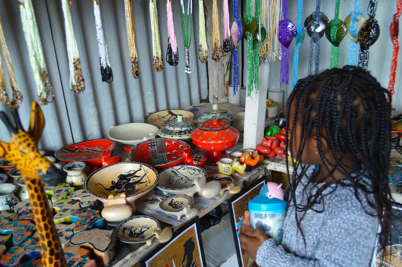 A curio stall of Kenyan carvings and beadwork