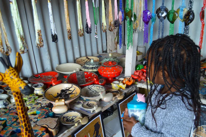 A curio stall of Kenyan carvings and beadwork